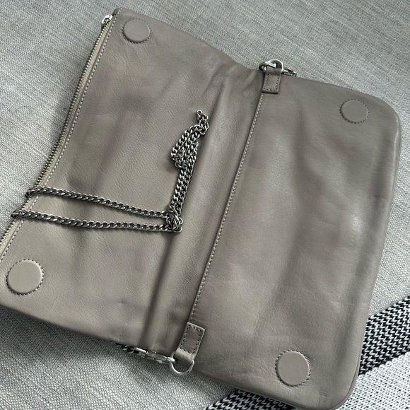 Zadig and Voltaire silver print leather clutch with silver chain option - Picture 2 of 2